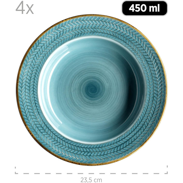 Серія Prospero Гастрономічна якість Преміальний обідній сервіз на 4 особи Сучасний набір тарілок із 8 предметів Унікальний обідній набір у вінтажному стилі Blue Durable Porcelain Turquoise