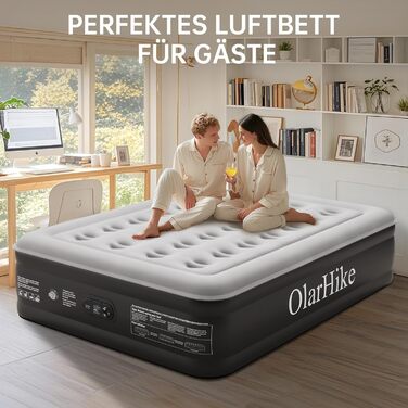 Надувний матрац OlarHike для кемпінгу та дому (2 особи) - 203x152x46 см, чорний