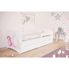 Дитяче ліжко Bjird Молодіжне ліжко 70x140 80x160 80x180 біле з ящиком матраца із захистом від випадання та рейковою основою Дитячі ліжка для дівчаток та хлопчиків - Fairy with Wings 160 см