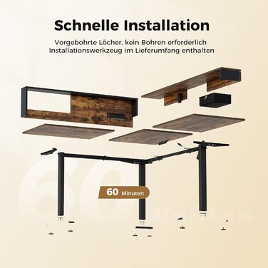 Регульований кутовий стіл Agilestic 160x140 см з LED та розеткою (Коричневий)