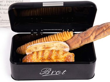 Хлібниця Тео і Клео з кришкою, велика металева коробка для хрусткого хліба, Коробка для зберігання хліба Хлібниця, хліб і печиво для тривалого зберігання і зберігання в сухому стані, Ретро дизайн (чорний-31 см) (чорний-43 см)