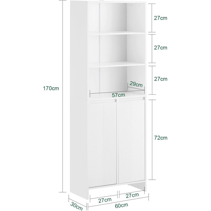 Купити Пенал Шафа для ванної з мішком для білизни, Білий, 60x170x30см BZR155-W