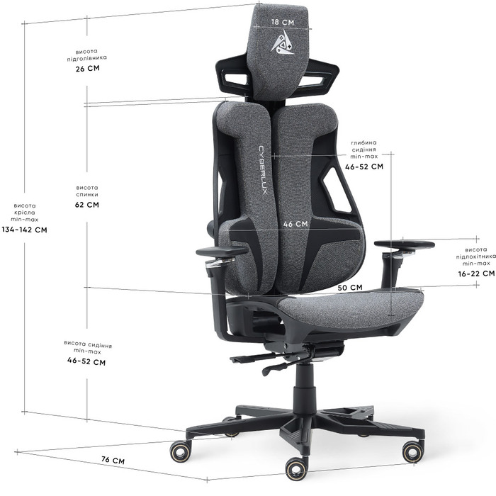 Геймерське крісло Cyberlux V10 Fabric Grey (арт. GM-V10 FG)
