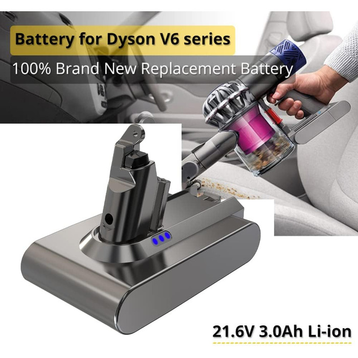 Змінна батарея BTMKS 21,6 В 3 Ач для ручного пилососа Dyson V6 DC58-DC74 SV03-SV09