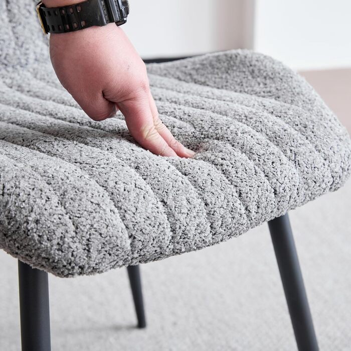 Набір обіднього столу та стільців GrandCA HOME: круглий стіл 100 см та 4 сучасні стільці з льону, для вітальні, кухні, їдальні, темно-сірий