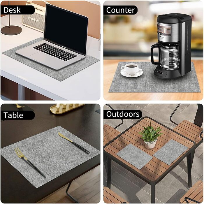 Набір підкладок під тарілки з екошкіри, 6 шт. - Водостійкі, легко миються, сірого кольору