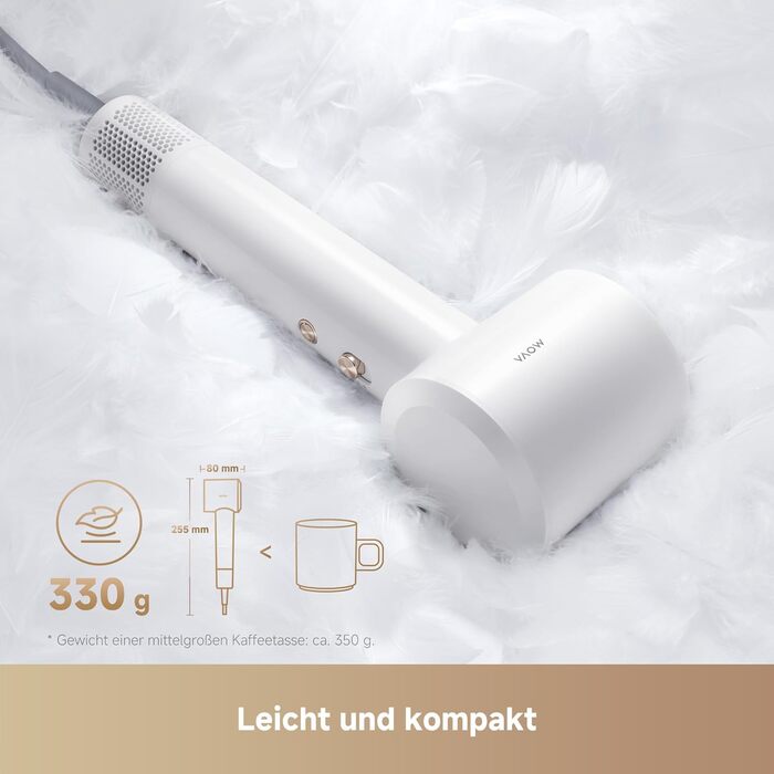 Високошвидкісний фен для волосся MOVA Turbo, 110 000 об/хв, 65 м/с, з іонізацією (200 млн негативних іонів), 8 режимів роботи, компактний та легкий (330 г)