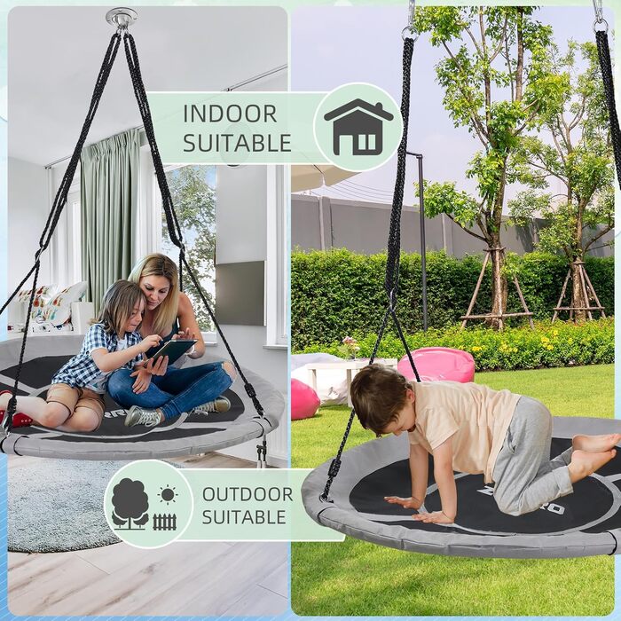 Сітчаста гойдалка ZERRO Nestschaukel для дітей та дорослих, Ø120см, до 150кг, регульована висота, сіра