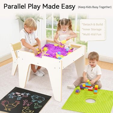 Дерев'яний дитячий набір меблів Wingyz 4-в-1: стіл, 2 стільці, стіл з місцем для зберігання. Ідеально для малювання, ігор та активностей.