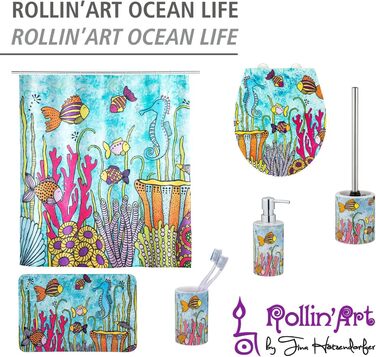Дозатор мила Rollin'Art Багаторазовий керамічний насос-дозатор об'ємом 360 мл для рідкого мила, рідини для миття посуду або дезінфікуючого засобу з барвистим квітковим луговим мотивом, 8,5 x 18 x 7 см (Ocean Life)