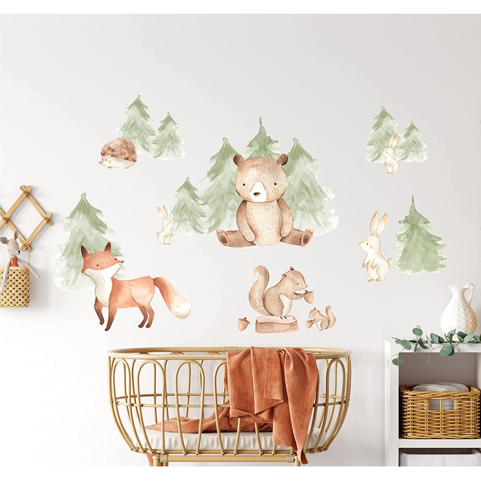 Наклейка на стіну пандавал, Лісові тварини, ведмідь, лисиця, кролик, наклейка на стіну, прикраса для дитячої кімнати, настінні малюнки з тваринами, прикраса для дитячої кімнати (L)