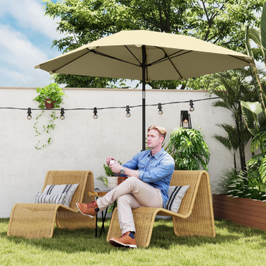 Outsunny parasol Ø233 см, парасолька з функцією складання, восьмикутний балкон парасолька пляжна парасолька вітрозахисна стайня ринок парасолька кривошипний парасолька сонцезахисний для пляжу балкон тераса сад, бежевий