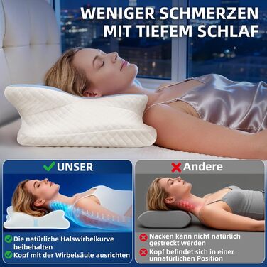 Ортопедична подушка для шиї з memory foam - для тих, хто спить на боці, знімний чохол, що охолоджує, для дорослих
