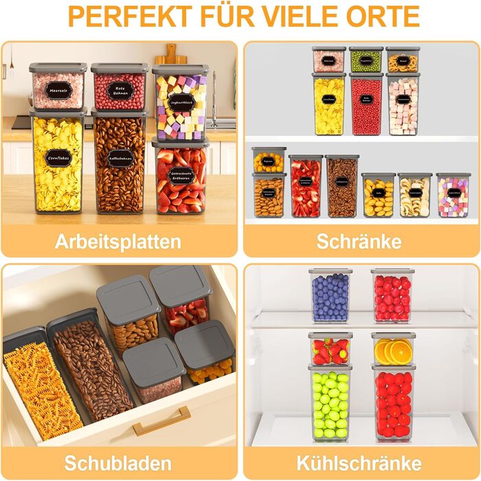 Герметичні контейнери для зберігання продуктів з кришкою, набір 6 шт, сірий (1,8 л)