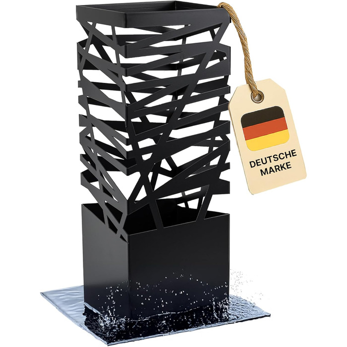 Підставка для парасоль підставка 'Maxi' з металу з піддоном для збору води та гачками - Економія місця 34x14x46 см - Елегантний чорний колір - Ідеально для декорування прихожого та входу (Classic - Чорний)