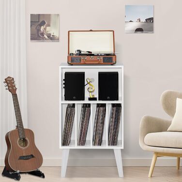 Сумка для вінілових платівок на 160 платівок, органайзер для вінілу, підставка для програвача, білий, Mid-Century дизайн