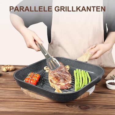 Сковорода-гриль GiPP 28x28 см, сковорода для стейків, індукційна, алюмонієвий литний матеріал з гранітно-антипригарним покриттям, 100% без PFOA, підходить для всіх типів плит, легко миється, білий колір