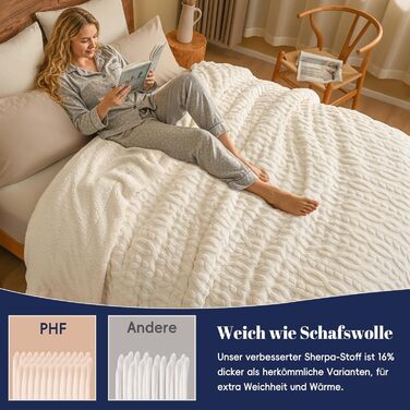 Плед Sherpa Fleecedecke: теплий та м'який плед 152x203 см, сертифікат Oeko-TEX®, з туфтованого жакарду, кремового кольору