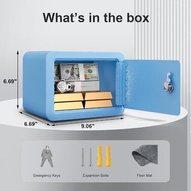 Дитячий сейф-сховище Mini Safe Box: сталевий сейфчик з ключем, 16.9 x 22.9 x 17.6 см, блакитний
