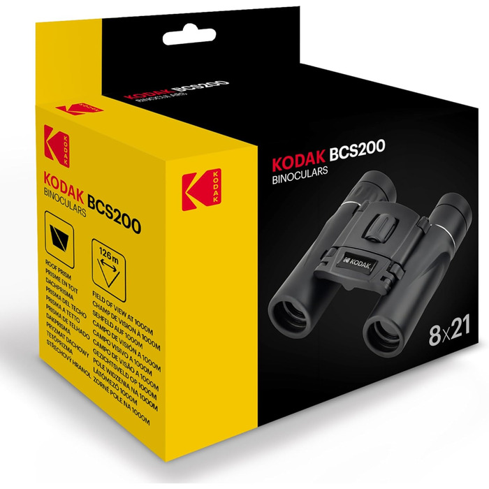 Бінокль KODAK BCS200, компактний, 8-кратне збільшення, 126 м/1000 м, з ременем і чохлом, чорний