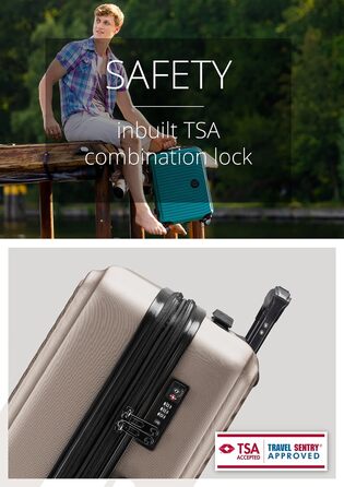 Набір валіз Hauptstadtkoffer Mitte 3шт + цифровий багажний тег - валізи-ролери 55/68/77 см + брелок з QR-кодом, 4 подвійні колеса, жорсткий корпус ABS, XL-розширення об'єму, TSA, (шампань, 55 см)