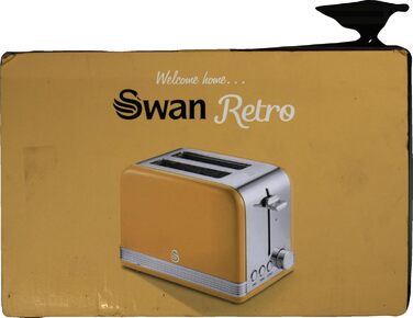Тостер Swan Retro ST19010, 2-слотовий, широкий, 815 Вт, 6 режимів, нержавіюча сталь, жовтий, ретро-дизайн, розморожування, підігрів, скасування