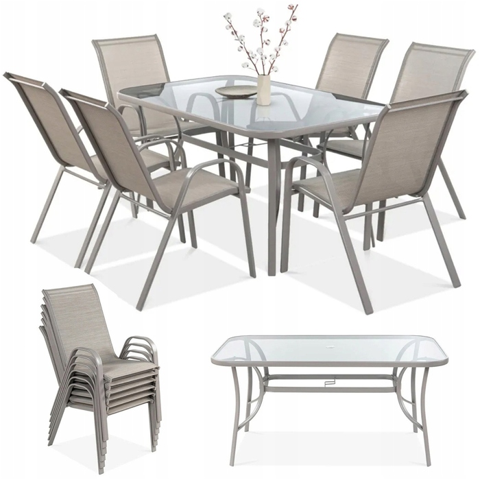 Комплект садових металевих меблів Focus Garden обідній, бежевий, 7 предметів
