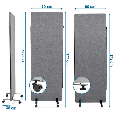 Набір з 2-х мобільних акустичних перегородок FLEXMIUT, темно-сірий колір, hjh OFFICE