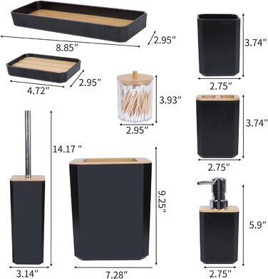 ФЕЙЛАНДУО 8 шт. Набір для ванної кімнати відро для сміття, дозатор для мила, тримач для зубної щітки, йоржик для унітазу (чорний)