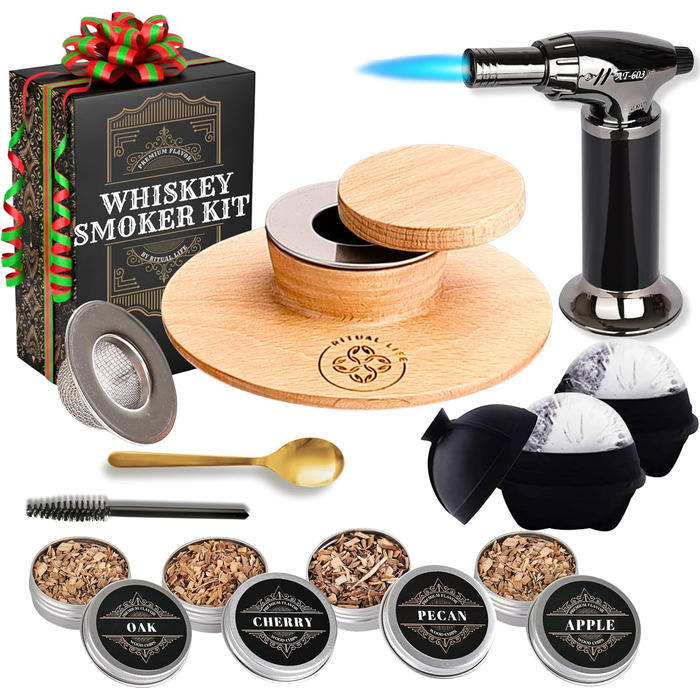 Набір для копчення коктейлів та віскі – Smoker Kit з лампою, формочками для льоду та стружкою деревини
