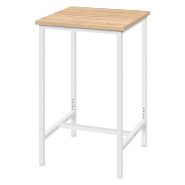 WOLTU Невеликий барний столик 60 x 100 x 60 см, кутовий, метало-дерев'яний, для кухні, бару, вітальні, білий+світлий дуб, BT34hei, без стільців