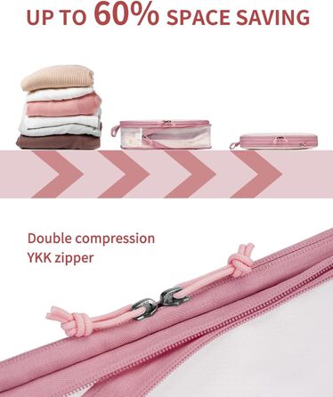 Набір компресійних органайзерів для валізи та рюкзака ECOHUB, 6 шт, легкі пакувальні куби з сітки для подорожей та ручної поклажі, рожеві