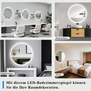 LED-дзеркало для ванної кімнати круглої форми 50 см з підсвічуванням, сенсорним вимикачем, регулюванням яскравості, 3 кольорами світла, функцією пам'яті, HD скло, захист від вибуху