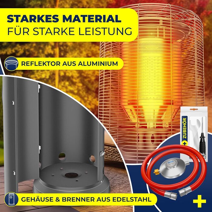 Газовий обігрівач KESSER® KE12 - Тепло для тераси. Потужність 10 кВт, з захисним чохлом, антрацит (Газовий балон не входить у комплект)