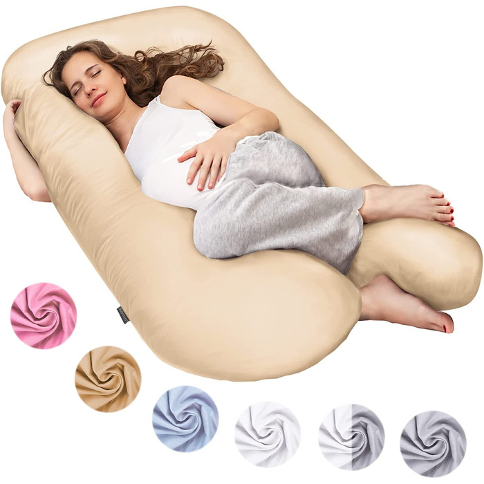 Гладка подушка XXL для вагітних бічні подушки для сну, подушки для зберігання, Дитячі подушки і подушки для годування у формі букви U зі знімним і миється чохлом з 100 бавовни (класичний XXL, 150 х 80 см, бежевий) класичний XXL, 150 х 80 см бежевий