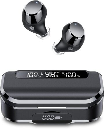 Навушники Lekaby In Ear Bluetooth 5.3, 128H HiFi, 4 мікрофони ENC, IP7, LED-дисплей, USB-C, сенсорний, чорний