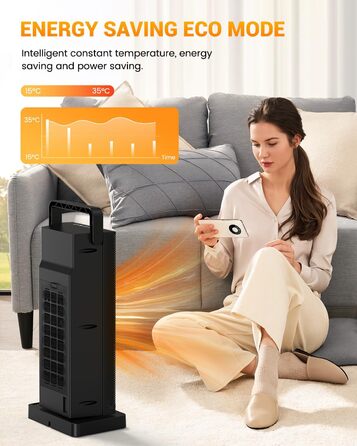 Електричний обігрівач з керамічним нагрівачем, 3 режими, 2000W, осциляція 70°, захист від перекидання, тихий обігрівач для дому та офісу