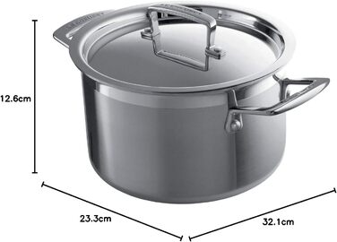 Сковорода Le Creuset з кришкою з нержавіючої сталі, 20 см, для всіх типів плит (в т.ч. індукційних) та духовки, срібна