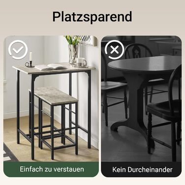 Набір обіднього столу SoBuy (3 шт.) – обідній стіл з 2 стільцями, компактний кухонний набір для вітальні, балкону, саду – компактний та сучасний для невеликих приміщень, 80x50 см, сірий