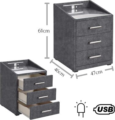 Тумбочка Stella Trading MOON, Антрацит - Тумба з USB & LED - 47x646 см