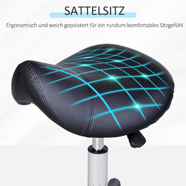 HOMCOM Swivel Stool Регульований по висоті поворотний табурет з коліщатками, поворотне салонне крісло зі штучної шкіри чорного кольору, ідеально підходить для перукарень та офісів