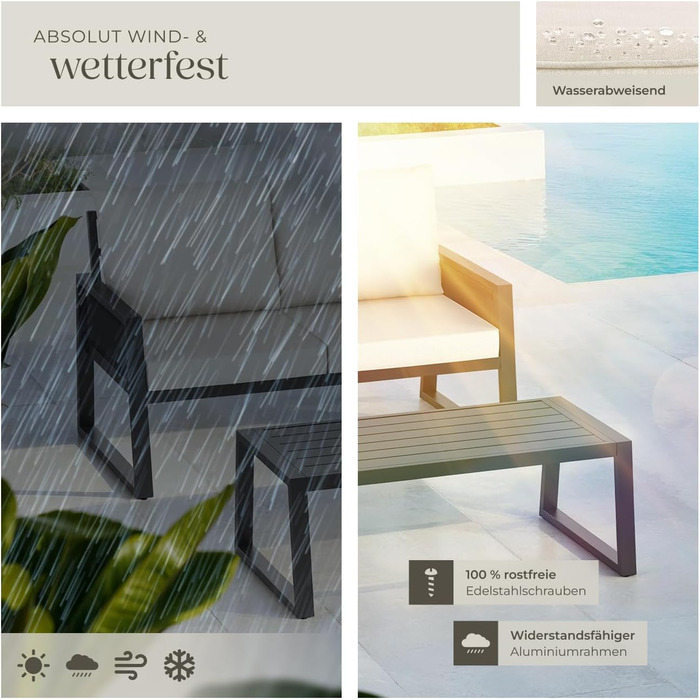 Набір садово-розсудних меблів tectake® Rope Design для саду/балкону: 2 крісла, диван, стіл з імітацією дерева, 4 посадочні місця, з подушками, вологостійкий