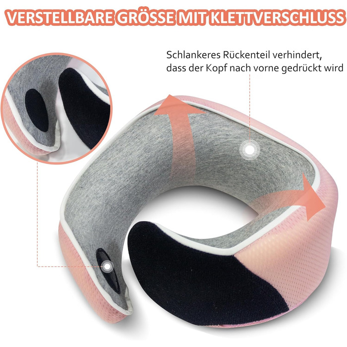 Подушка для шиї ProGlobe, 100% Memory Foam, ортопедична, для подорожей (літак, авто, поїзд), з маскою для сну, сітчаста сумка (світло-рожева)