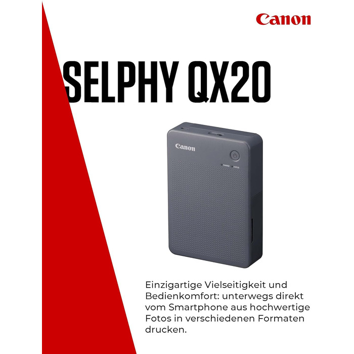 Canon Selphy QX20 – Портативний принтер для фото з Wi-Fi, термосублімаційний друк, USB-C зарядка, білий (без чорнил/паперу)