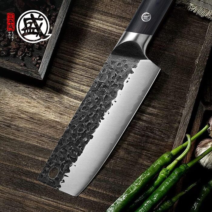 Японський ніж Santoku Mitsumoto Sakari 17 см, ручка з пакавуду, професійний кухонний ніж, чорний Nakiri 17 см
