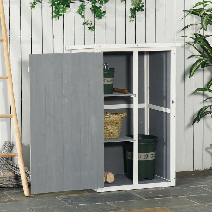 Outsunny Garden Shed Полиці для садового сараю Ялиця чорна+сіра+біла 75x56x115см