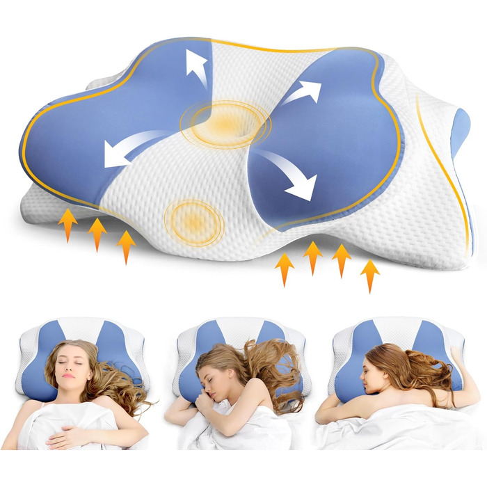 Ортопедична подушка для шиї та плечей - подушка з Memory Foam для сну на спині, боці та животі, ергономічна подушка з підтримкою шиї (66 x 40 x 14 см) - 1 шт.
