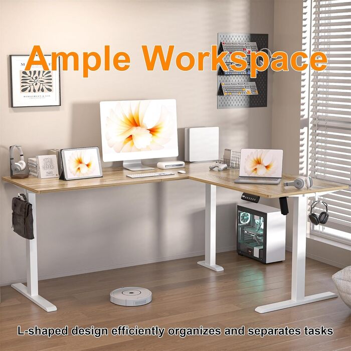 Електричний кутовий стіл BEXEVUE з регулюванням висоти 160x140 см, 3 режими пам'яті, антиколізійна технологія, ліворуч/праворуч, ергономічний комп'ютерний стіл, матеріал: акорн