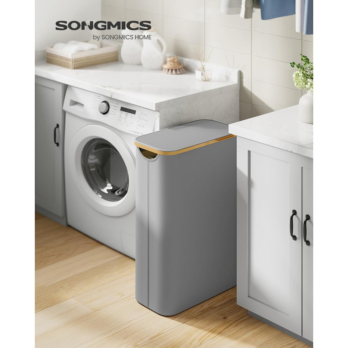 Кошик для білизни SONGMICS 65 л, складний, з кришкою, бамбукові ручки, 42x22.5x70.5 см, верблюжий коричневий