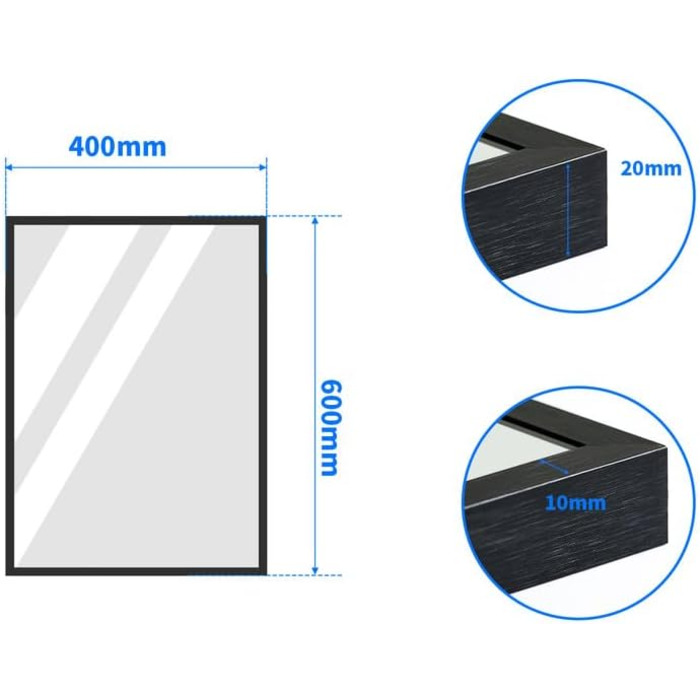 Дзеркало настінне/підлогове Spiegel 40x160 см з рамою. Алюмінієва рама (чорний колір)